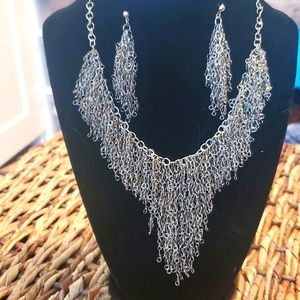 Statement chain fringe necklace and earring set